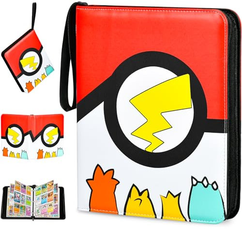 EOPUOZS Album di Carte da Collezione, Raccoglitore Carte con Cerniera, PU Album Impermeabile, Regalo per Bambini (50 Pagine, 900 Tasche, Rosso)