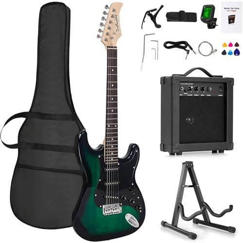 Display4top Full-Size Electric Guitar Most complete Beginner Super Kit Package with Amplifier, Guitar Stand, Bag, Guitar Pick, Strap,spare Strings, Tuner, Case and Cable (new-green)