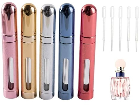 Hsyadazi 5 Pezzi 12 Ml Vaporizzatore Di Profumo Ricaricabile, Mini Flacone Spray Portatile | Alluminio + Vetro | Flaconi Spray Portatili Da Tasca per Viaggi, Vacanze E Viaggi in Aereo