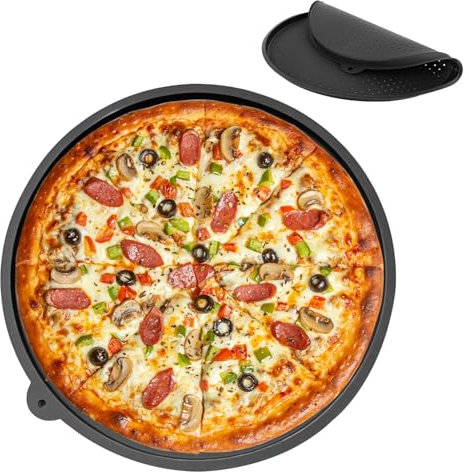Ooioahuaoo 13 pollici Teglie per pizza da forno, Con fori, Resistenza alle alte temperature, Facile da pulire, Diametro 34,5 cm, Teglia per pizza, Adatto per forno e lavastoviglie (nero)