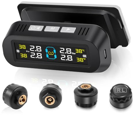 Liwogi Solar Tpms Système de contrôle de la pression des pneus de voiture avec support, charge solaire et fonction de charge USB pour camping-car, camping-car, van, affichage de la température, 3,5