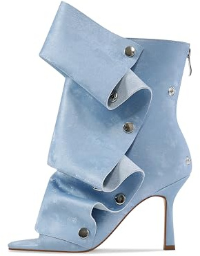 Winforea Women Open Toe Stiletto Heels Ankle Boots Ladies Wrinkles Back Zipper Buttons Boots