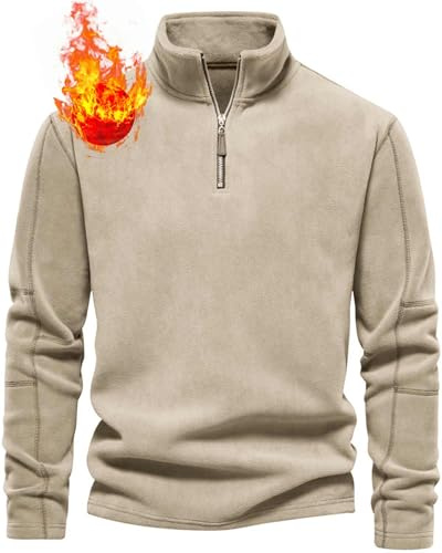 Yutdeng Sudadera sin Capucha Hombre Forro Polar Sudadera Media Cremallera Chaqueta Polar Jersey Cuello Alto Invierno Termica Sweatshirt Hombre Hoodie Deporte Running Montaña Trabajo,Caqui,XXL