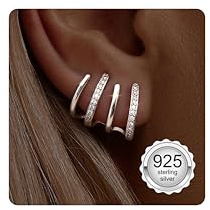 Adramata Orecchini Donna Argento 925 Oro Placcato 14K Orecchini Cerchio con Doppio Piercing, Ipoallergenico Orecchio Piercing con Artigli Oro/Argento