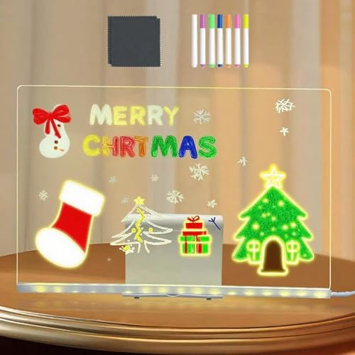 Tablette Lumineuse Dessin | Tableau Acrylique Lumineuse Message LED avec 7 Couleurs Stylo & Support | Ardoise Dessin Enfant, Tablette Lumineuses Message, pour Deco Chambre Café Bureau To Do Lists