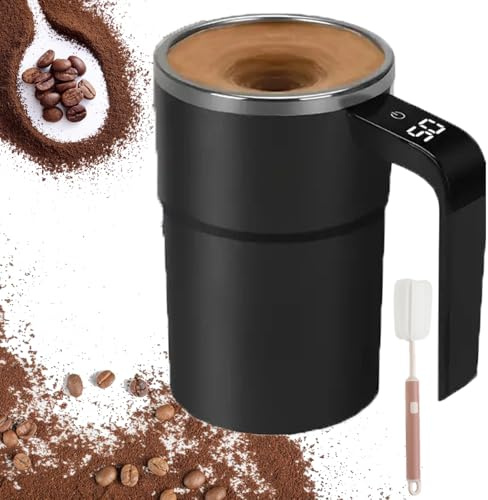 Electric Coffee Mug with A Built-in LCD, Self Stirring Mug Rechargeable, 380ml Leak-Proof Stainless Steel Travel Mug for Coffee Tea Milk and More (Black)