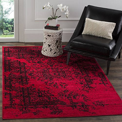 Safavieh Alfombra Angustiadas Sala de Estar, Comedor, Dormitorio - Adirondack Collection, Pelo Corto, Rojo y Negro, 122 X 183 cm