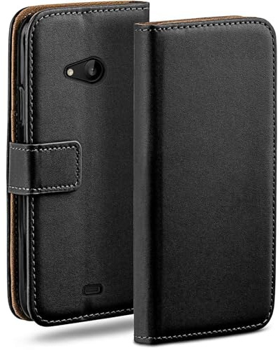 moex Book Case für Microsoft Lumia 535 Handyhülle mit Kartenfach, Hülle klappbar 360 Grad Schutzhülle, Klapphülle Flip Case Cover, PU Leder Handytasche Lederhülle, Schwarz