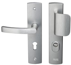 Bricard 9920051 Ensemble de Poignées Blindées sur Plaque EMUST Palière Béquille + Aileron pour Porte d’Entrée (pour Cylindre Européen), Coloris INOX