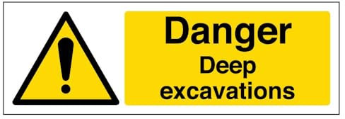 V Safety Danger, Deep Excavations Warning Sign - 300mm x 100mm - 2mm Rigid Plastic