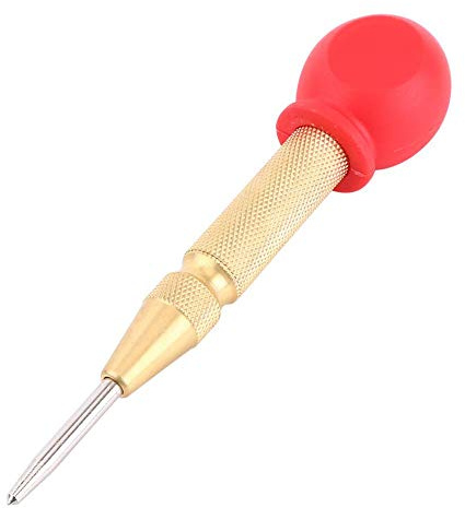 Punzón de orificio central automático, punzón de centro automático con tapa protectora de punta HSS de impacto ajustable y cuerpo de acero endurecido, 1 paquete(Color dorado)