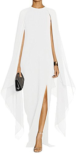 MAYFASEY Robe de soirée Formelle élégante à Manches Fendues et évasées pour Femme, avec Cape, Blanc, XX-Large