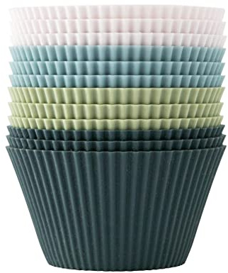 The Silicone Kitchen Reusable JUMBO Silicone Baking Cup, Non-Toxic, BPA Free, Dishwasher Safe, Jumbo, 12 Pack, White Blue Green