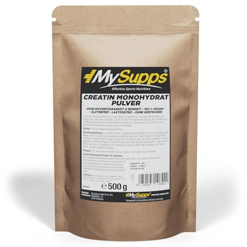 My Supps Creatin Monohydrat Pulver 500g – 100 Prozent reines Kreatin Pure Powder – mikrofein und löslich – vegan ohne Zusätze – made in Germany