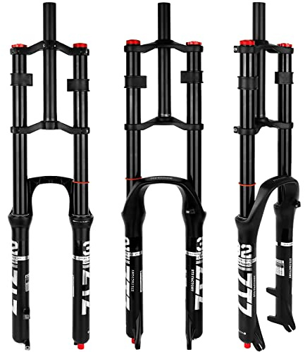 splumzer Bike Suspension Fork 26/27.5/29 for Mountain Bike DH Air Double Shoulder Downhill Rappelling Shock Absorber Straight Tube Ultralight Bicycle Shock Absorber Rebound Adjust (Black, 26 inches)