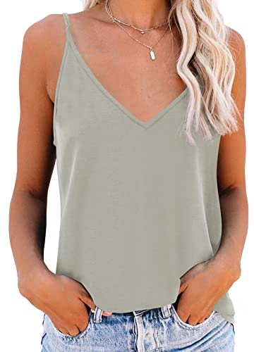 NONSAR Camiseta interior con tirantes finos ajustables estilo espagueti para mujer, camiseta básica, camisola, gris, M
