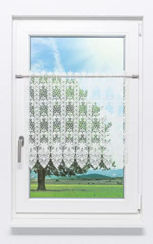 Plauener Spitze Scheibengardine Blütenmedaillon (Bx H) 96cm * 60cm weiß