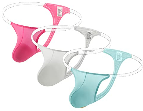 Uneihoiz Men's Sexy Invisible Straps Waist Panties Ice Silk Underwear Thongs Medium Pink/White/Light Blue
