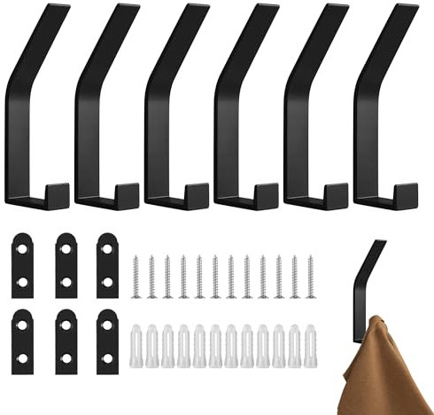 HAOYULUO 6 Stück Garderobenhaken schwarz,kleiderhaken wand Für Jacken,Mäntel,Schals,Handtaschen usw，Haken für Küchen,Bäder,Türen,Foyers und Flure