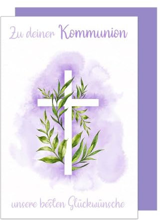 Edition Seidel Premium Glückwunschkarte zur Kommunion mit Umschlag. Kommunionskarte Karte mit Spruch Grusskarte Kreuz Junge Mädchen (KO301 SW024)