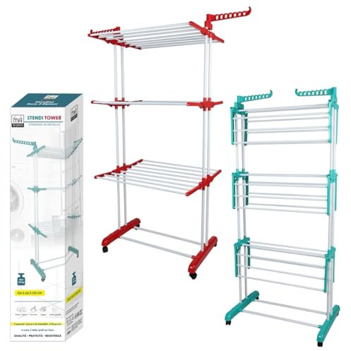 Maury's Stendi Tower, Stendino in Metallo Con 3 Ripiani.Dimensioni 126 x 64 x h170 cm Dal Design Assortito. Qualità, Praticità e Resistenza In un Unico Prodotto