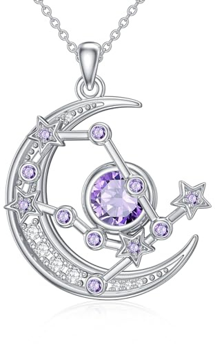 ROMANTICWORK 12 stjärntecken, stjärntecken, hänge, 925 sterlingsilver, halvmåne, hänge med 12 konstellationer, presenter för kvinnor och flickor, Sterlingsilver