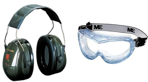 Peltor 3M Optime II Kapselgehörschutz, grün & 3M Vollsichtschutzbrille Fahrenheit FheitAF – Schutzbrille mit AS, AF & UV Beschichtung – Ideal für das Tragen mit Atemschutzmasken oder Brillen