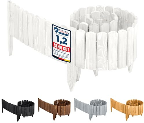 Garronda trädgårdsavgränsning i trä – impregnerat flexibelt rullstaket/rullkant 200x8 cm palissad och trädgårdsstaket för trädgården GD-0046 (Vit, Höjd: 8 cm)