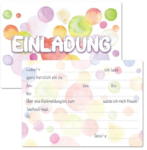 BIROYAL 13x Einladungen Kindergeburtstag Mädchen Junge mit Umschläge - Aquarell Luftballon Design - Geburtstagseinladungen Mädchen Jungen - 105x148mm Einladung Kindergeburtstag