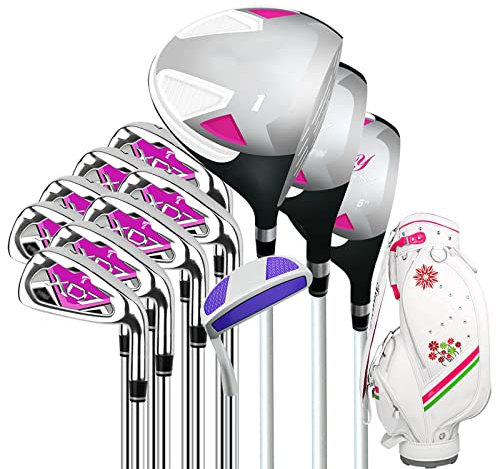 HSWOYEA Damen-Golf-Komplettset, komplettes Golfschläger-Set für Rechtshänder, Carbonschaft, 12 Stück mit Cartbag