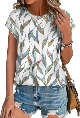 Blouses for Women Dressy Casual Short Sleeve Summer Tops Cap Sleeve Womens Tops Hawaiian School Outfits for Teachers Fashion Clothing M