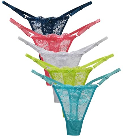marysgift Thongs for Women Seamless Womans String Panties 5 Pack Set 3417 Multi17 M UK 6 8