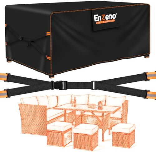 Enzeno New Upgrade Garden Furniture Set Covers Waterproof,500D Heavy Duty Oxford cloth Outdoor Furniture Covers,Wider Vents for Patio Chair and Table Rattan Sofa 250x210x90cm Rectangular