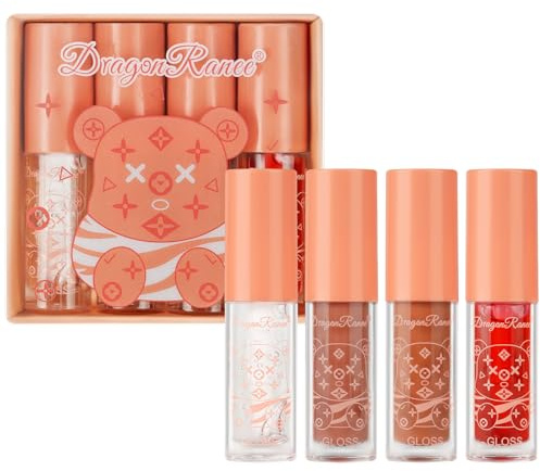 AOOWU Glitzer-Lipgloss Aufrollen, 4 Stäbchen Lip Glow Oil, Getönter Lippenöl Lipgloss, Lip Gloss für Langanhaltend Glossy Pflegende Lippen (B)