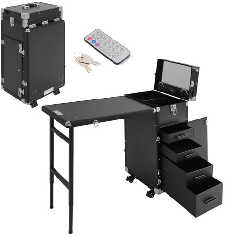 Table de Manucure Table à Ongles, Table de Manucure Mobile Pliable avec Télécommande et Boîte de Tiroir de Maquillage, Table à Ongles avec 4 Tiroirs pour Technicien à Domicile, Spa, Salon de Beauté