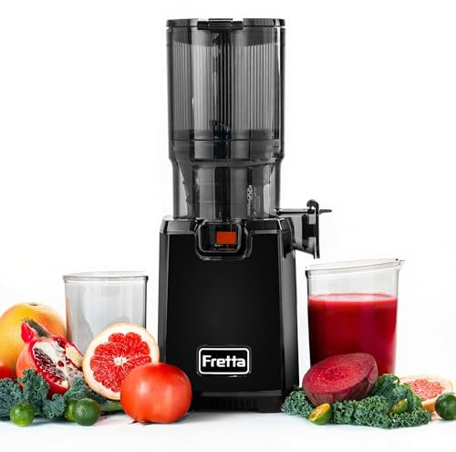 Fretta Juicers Whole Fruit and Vegetable,135MM Large Feeding Chute,Cold Press Juicer Machines,Fruit Juicer,Apple Juicer,Masticating Slow Juicer with Unclog Reverse Function, High Juice Yield