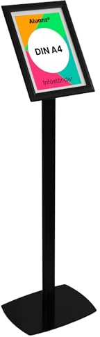 Aluanz Porte affiche A4 sur pied noir - Support d’information, Présentoir sur pied, Porte affiche en aluminium, Présentoir pivotant, Présentoir buffet - 210 x 297 mm