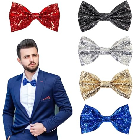 QSZHSL 5 Piezas Pajarita con Lentejuelas para Hombre, Pajarita Brillante Pajarita Ajustable Preanudada, Corbata Lentejuelas, Corbata Brillantes, para Carnaval Fiestas Rave, Baile Boda (5 Piezas)