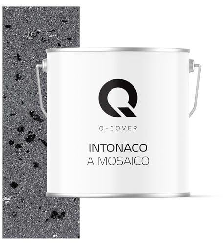 Q-COVER Intonaco in pietra colorata, 7 kg, Grigio Scuro con Nero Mica, M06, intonaco decorativo per interni ed esterni, intonaco per facciate, intonaco finito, intonaco pregiato, antigraffio