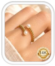 Morfetto 14K Gold Plated Adjustable Rings for Women Pearl& Cubic Zirconia | Hypoallergenic Cute Dainty Stacking Thumb Silver Rings Set Wedding Engagement Promise Ring Non Tarnish Waterproof Jewellery
