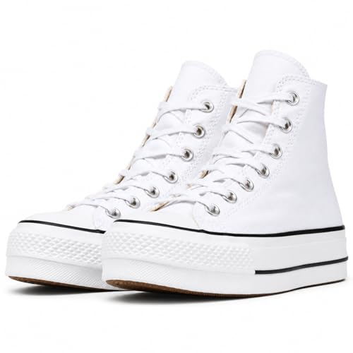 Zapatillas Mujer Plataforma Blancas | Bambas Altas de Lona para Mujer | Sneakers Casual Cómodas y Modernas | Zapatillas Urbanas (Sistema Tallas Calzado EU, Adulto, Números, Mediano, 37)