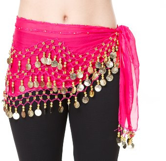 Ceinture pour danse du ventre avec 3 rangées de 128 pièces de monnaie, en mousseline de soie, par The Turkish Emporium - - taille unique