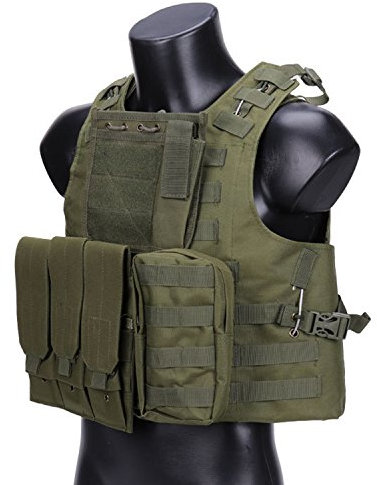 QMFIVE MOLLE RRV Combat väst med påse/traning skyddsväst för taktisk jakt airsoft outdoor (BK)
