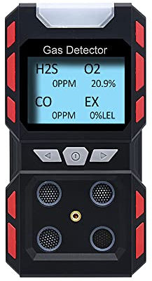 GiiHoo 4 Gasdetektor für H2S, O2, CO und EX Tragbarer visueller Gasmonitor mit Schalllicht Vibration LCD Display, wiederaufladbares Multi-Gasdetektor-Messgerät