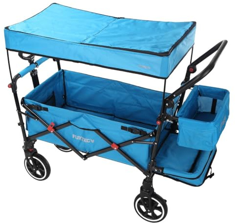 Fuxtec Chariot Premium Cruiser Bleu, L'Original, Collection Family Fux, Chariot de Jardin Pliable pour Enfants, Transport, Plage, Ville, Forêt, à Tirer ou à Pousser, Capacité De Charge 75 kg