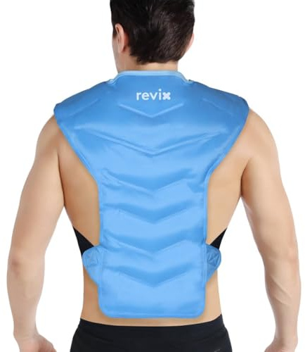 REVIX Large Ice Pack for Shoulder and Back with Straps, Reusable Full Back Ice Pack Wrap Cold Compression Therapy for Discomfort and Fatigue Relief, Post-Workout Recovery