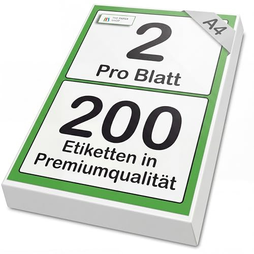 [200 Labels] Self Adhesive White Sticky Printer Labels for A4 Printer 2 per Sheet | A5 Sticky 2 per A4 Sheet Address Labels | Laser Printer Labels 2 per Sheet for All Types