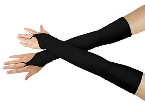 Shinningstar Girls' Boys' Adults' Stretchy Spandex Fingerless Over Elbow Cosplay Catsuit Opera Long Gloves (6-18Y Children's Black Gloves)