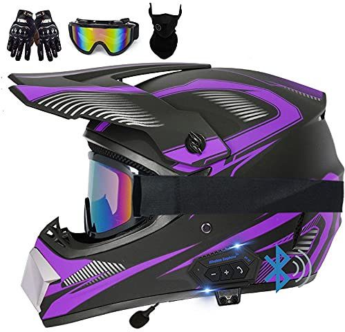 Motorrad Crosshelm Set, Motorradhelm, Motocross Helm, ECE Genehmigt, Mit Bluetooth Handschuhe Maske Brille, ABS-Material, Weichem Und Bequemem Futter, Belüftet Und Atmungsaktiv