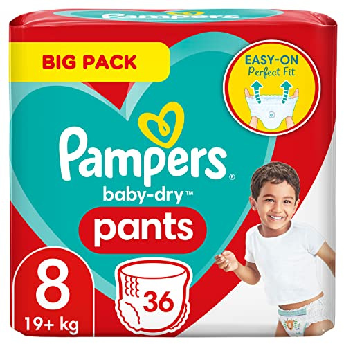 Pampers Blöjor byxor storlek 8 (19 kg+) babytorka, extra stor, stor förpackning, lätt att sätta på med perfekt passform, 36 trosblöjor